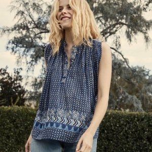 DOEN Darjeeling Blue Pattern Bohemian Button Front Blouse XS​